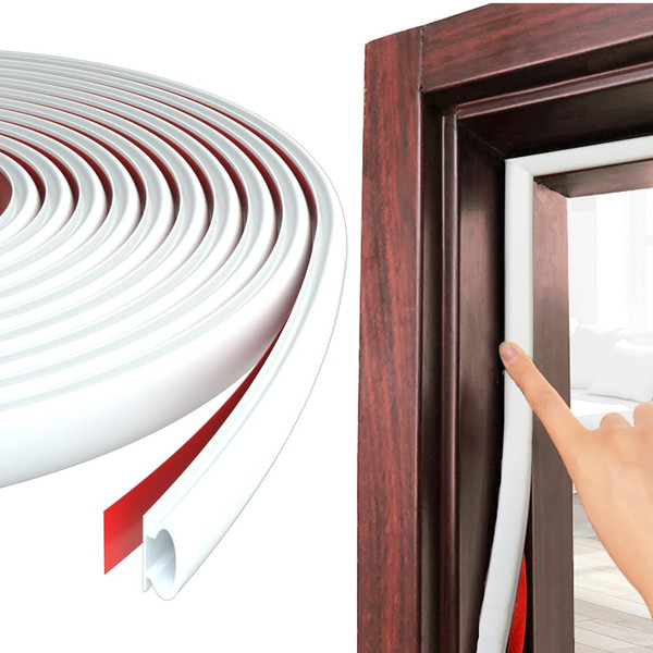 ESUFEIR 49Feet Door Weather Stripping Door Seal Strip,Self-Adhesive Rubber Door Insulation Weather Strip for Window and Door Soundproofing D Shape,Weatherstripping for Door Frame Gap Blocker(White)