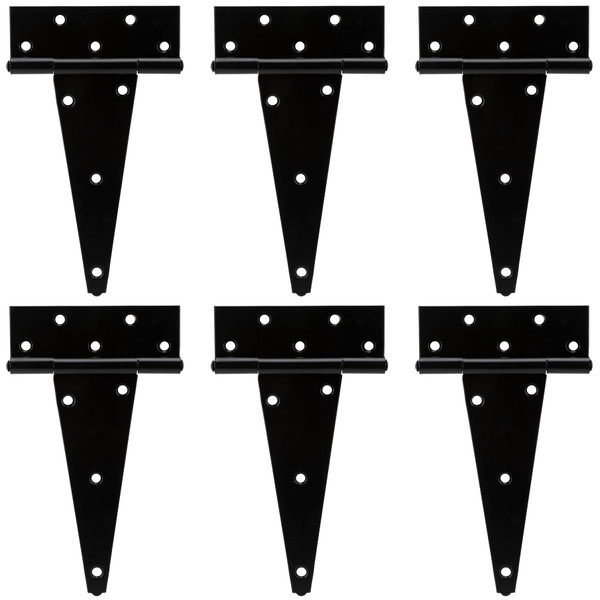 HILLMASTER 8 Inch T-Strap Heavy Duty Shed Door Hinges Gate Strap Hinges Black Tee Hinge Wrought Hardware for Wooden Fences,Yard,Barn Door,Rustproof (6 Pack)