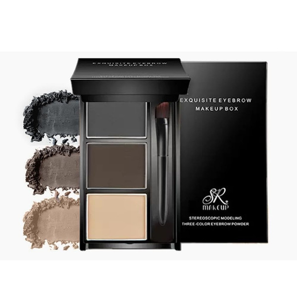 Eyebrow powder three-color brow disc waterproof eyebrow powder eyebrow makeup kit eyebrow filler to shape natural eyebrows (03# Skin color, brown, gray-black)