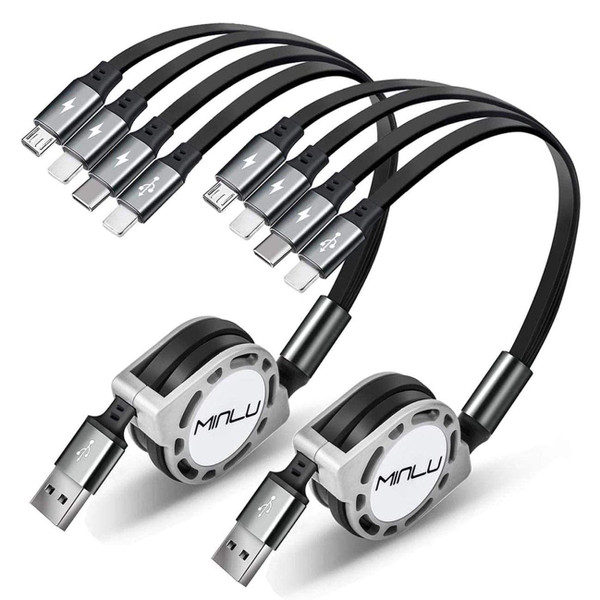 MINLU Multi Charging Cable 4A, 2Pack 4Ft Retractable Multi Fast Charger Cable, Multiple Charging Cord, 4 in 1 Multi USB Cable with Type C/Micro USB Ports for Cell Phones/IP/Galaxy/PS/Tablets/iPads