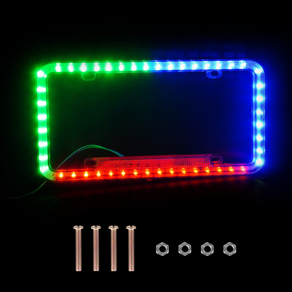 eing License Plate Frame Auto 12 V 54 LED Color Light Acrylic License Plate Cover,1 - Pack, Colorful Light
