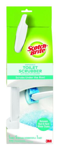 Scotch-Brite Disposable Toilet Scrubber Starter Kit, Disposable Refills with Built-in Bleach Alternative, Includes 1 Handle, Storage Caddy and 5 Refills