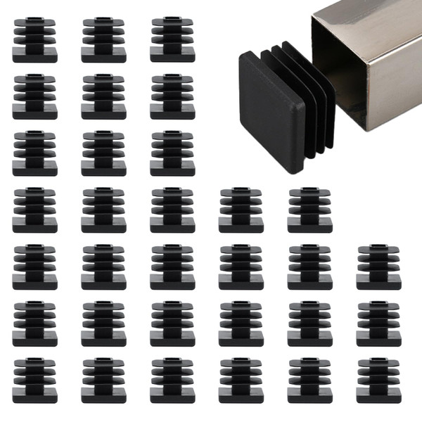 BOPOREAE 32 Pack 5/8" x 5/8" Square Tube End Cap Plastic Plugs, Square Tubing Plug Inserts for Metal Tubing, Fences, Glide Protection from Chair Legs and Furniture, Durable Plastic Hole Plugs, Black