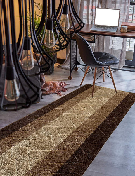 BestHomeCustom Custom Size Hallway Runner Rug Brown-Beige Color 31 inch Wide Select Your Length Non-Slip (Skid Resistance) Rubber Backing 3 feet x 31 inch