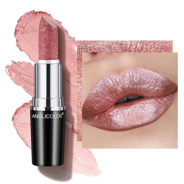 Anglicolor Metallic Nude Pink Lipstick,High Impact Lipcolor,Lightweight Hydrating Formula Smooth and Non-Sticky,Light Pink Lipstick For Women,Girls,Full-Coverage Lip Color (07 PURE ENVY, 4g)
