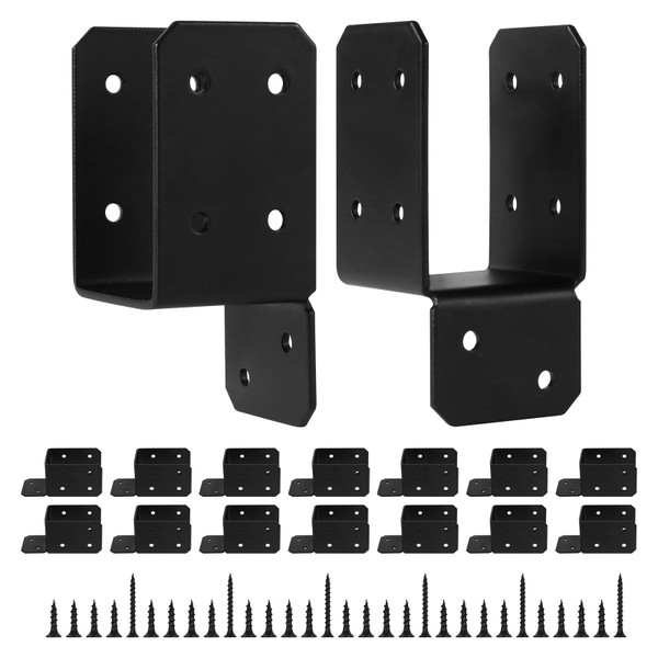 Rasugarlary 16pcs Black Caps Tie Bracket for 2x4 Post, Post Anchor Connector Carbon Steel Mounting Joist Hanger Brackets Wood Timber Connectors for Deck