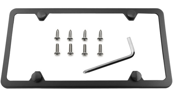 Premium Slim Style Stainless Steel License Plate Frame (4 Holes, Black UV Resistant Matte Finish)