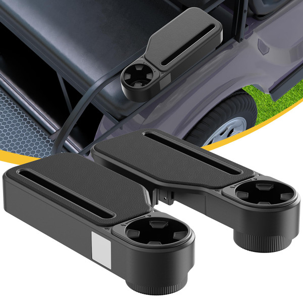 GOLFCOZER Upgraded Golf Cart Armrest with Cup Holder – Wide Comfort Pad, Universal Fit for EZGO, Club Car, Yamaha – Waterproof, Tool-Free Install, Fits 1" & 1.25" Square Tubes （Black）
