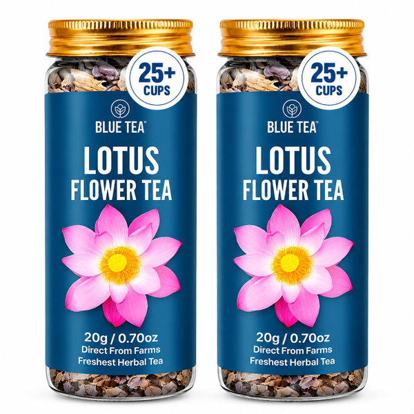 BLUE TEA - Pink Lotus Flower Tea - 0.70 Oz - 25+ Cups (Pack of 2) | Improves Sleep Quality and relaxation - Antioxidants rich | Herbal Tea - Caffeine Free - Flower Based - Non Bitter - No Sugar | Pet Jar Packaging