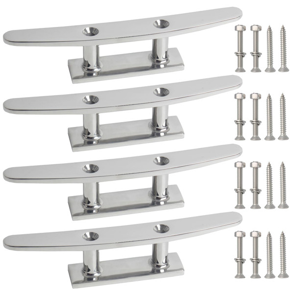 VEITHI 5 inch Boat Cleat Flat Top 4 Pack, 316 Stainless Steel Boat Dock Cleats,Rope Cleat,Dock Cleats with Screws for Marine or Nautical Decor and Dock Cleat Decorative.
