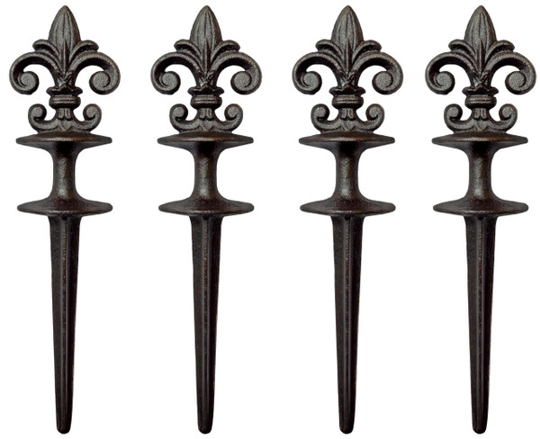 Lulu Decor, Cast Iron Garden Fleur de lis Hose Guides Antique Black, Set of 4. Strong and Decorative Hose Guide that Protects Your Plants and Provides Elegance to Your Garden.