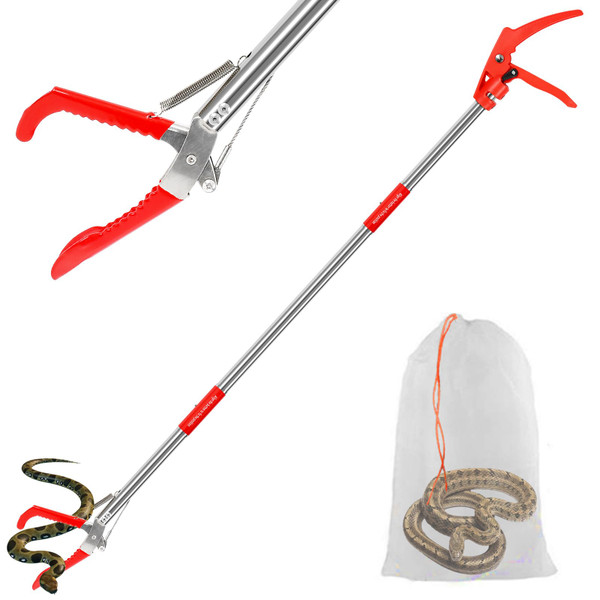 Incycall Upgraded 50" Snake Grabber Tool with Lock, Stainless Steel Snake Tongs, Foldable Long Reach Snake Catcher with Non-Slip Grip and Wide Jaw