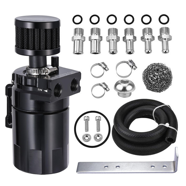 EVIL ENERGY Oil Catch Can, Universal Baffled Catch Can Kit with Breather Filter, 300ml Aluminum Air Oil Separator Tank NBR Fuel Hose Kits for PCV System