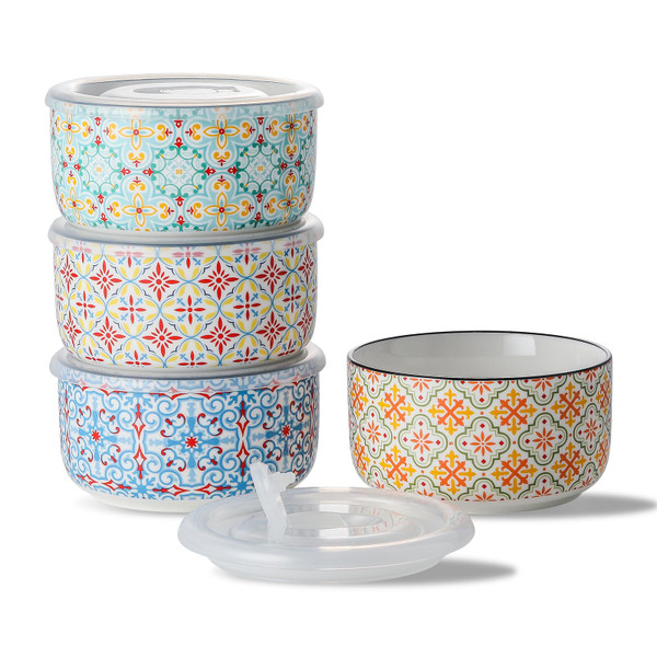 Chubacoo Ceramic Bowls Set with Lid, Microwave Safe, Set of 4
