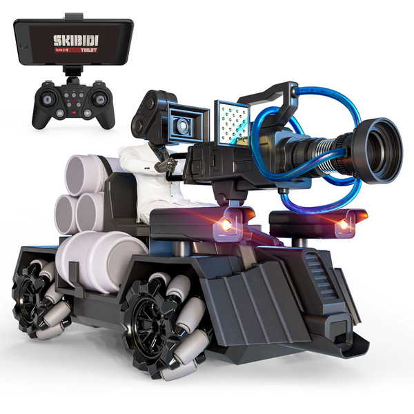 Force1 Officially Licensed Skibidi Toilet Toy Cameraman Figure PDLT Tank RC Truck - Parasite Disabler Remote Control Car, Rechargeable RC Cars with Camera, LED, WiFi 1080p FPV Video Recording Force1 Officially Licensed Skibidi Toilet Toy Cameraman Figure PDLT Tank RC Truck - Parasite Disabler Remote Control Car, Rechargeable RC Cars with Camera, LED, WiFi 1080p FPV Video Recording