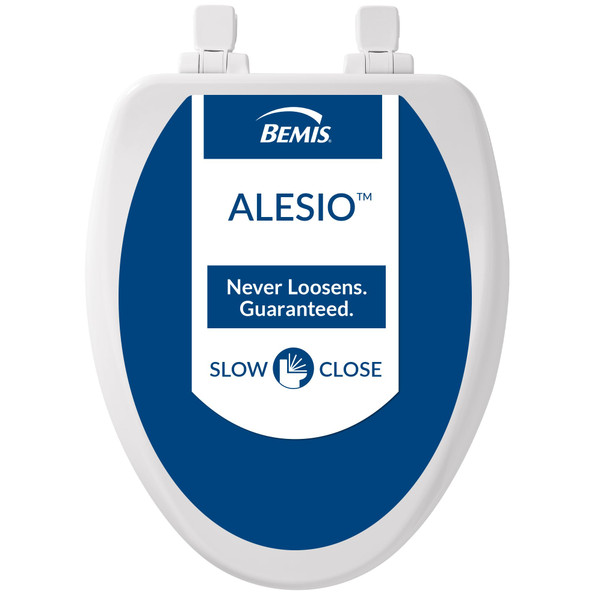 Bemis Alesio II Slow Close Toilet Seat, Easy Clean Hinges and Adjustable Perfect Fit Wood Seat, Made in USA, Elongated, White