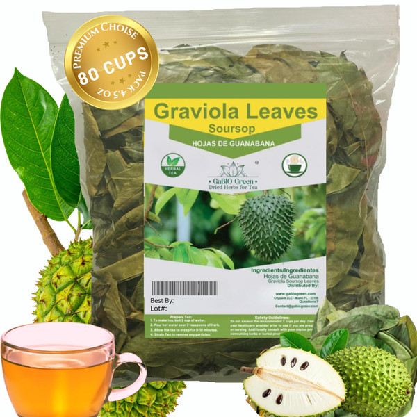 Soursop Graviola leaves Premium (115 cups) 350 leaves aprox, Big Bag, Hojas de guanabana, tea Soursop, Whole Dried Herbs,. (4.5 oz) 350 leaves aprox. Gabio Green.