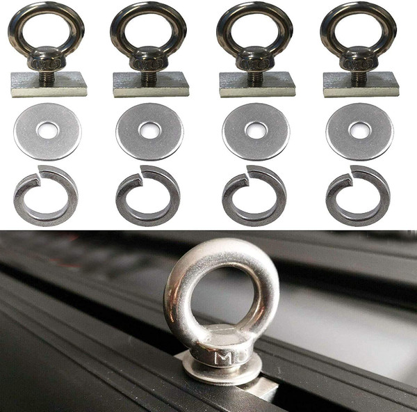 4 Pack Heavy-Duty Stainless Steel Eye Bolt tie Down Anchor kit for roof Rack. Also can be Used for fix The 4WD Awning and Other Accessories.