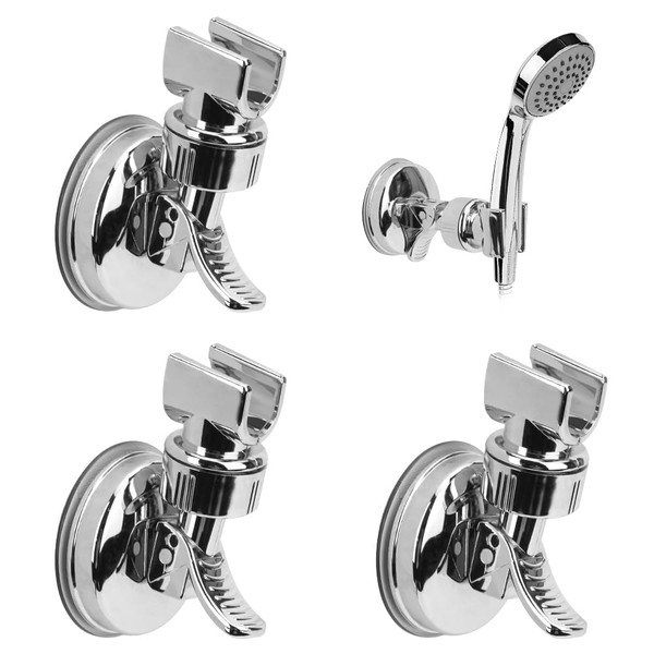 3PCS Adjustable Shower Head Holder Wall Mount, UOIXPUHUO No Drill Removable Handheld Shower Head Holder with Vacuum Suction Cup, Waterproof Shower Wand holder for Bathroom, Silver