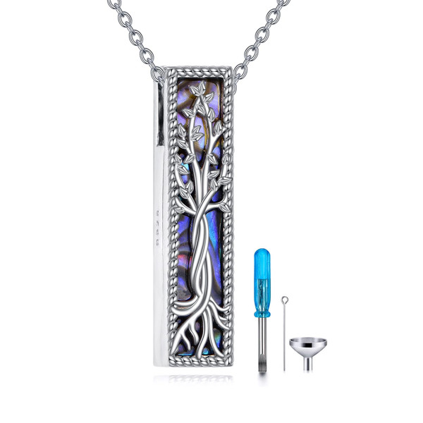 HOPEEZZ Tree of Life Urn Necklaces for Ashes Sterling Silver Tree of Life Bar Cremation Jewelry for Ashes Memory Jewelry for Women Men