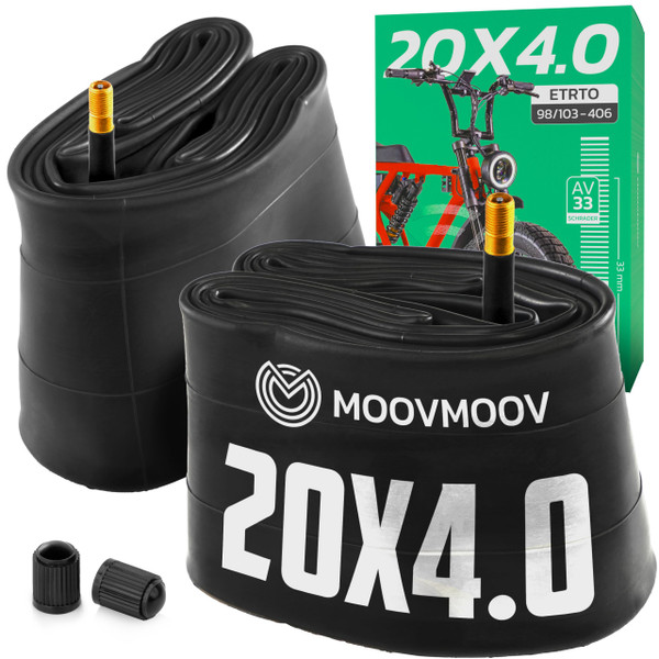 MOOVMOOV 20x4.0 Fat Tire Tube Schrader Straight Valve (x2) - Compatible with Fat Bike/Mountain Bike/Electric Bikes - 20x4 Inner Tube for Fat Tire Bike 20 Inch Tire 20 x 4.0