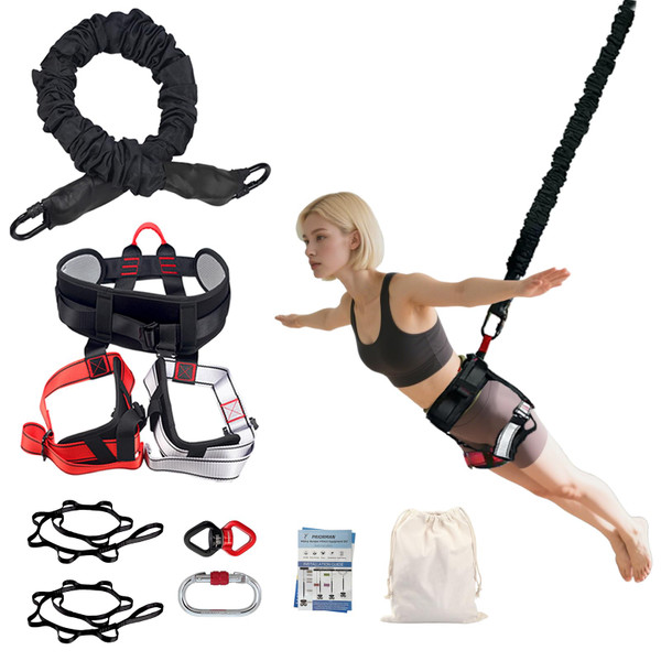PRIORMAN Bungee Dance Set, Anti-Gravity Workout Kit with Adjustable Harness, Elastic Bungee Rope& Hardware, CE Certified Multi-Size for 50-100kg Users for Home& Studio Aerial Fitness Training(80kg/L)