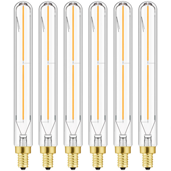 LEOOLS E12 Led Long Bulb,7.3Inch Long Tubular Light Bulbs,T6 B11 Candelabra Bulb 40 watt for Chandeliers,Clear Glass,Warm White,2700K 400LM 4W Dimmable Tube E12 Led Edison Bulb,185mm,6Pack