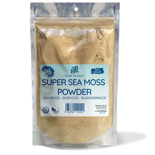 Herb To Body Super Sea Moss Powder - 4oz Blend with Bladderwrack and Burdock Root Powder, Gluten Free & Organic Herb for Seamoss Lemonade Drink, Smoothies, Drinks, and Herbal Preparations Herb To Body Super Sea Moss Powder - 4oz Blend with Bladderwrack and Burdock Root Powder, Gluten Free & Organic Herb for Seamoss Lemonade Drink, Smoothies, Drinks, and Herbal Preparations