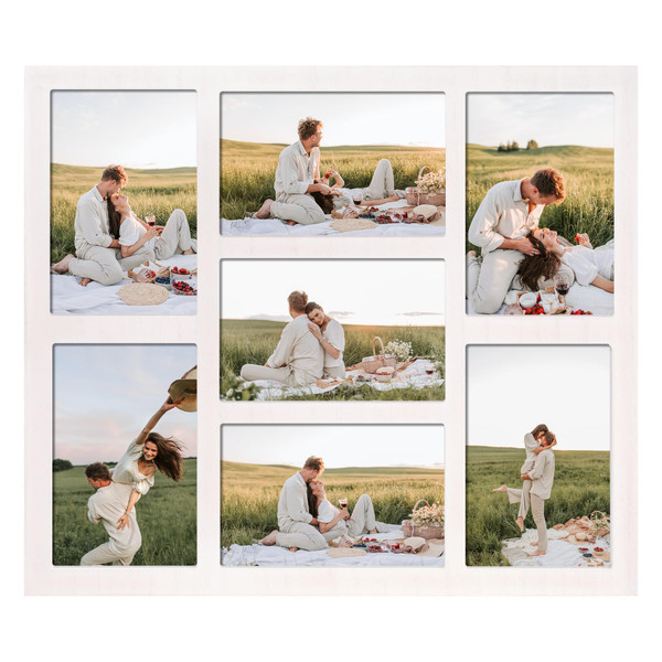 YESKAY 4x6 Picture Frame Collage for Wall Decor, Multiple Photo Collage Frames with Tempered Glass, 7-Opening for 4 x 6 Picture Frames, Rustic White, 1 Pack