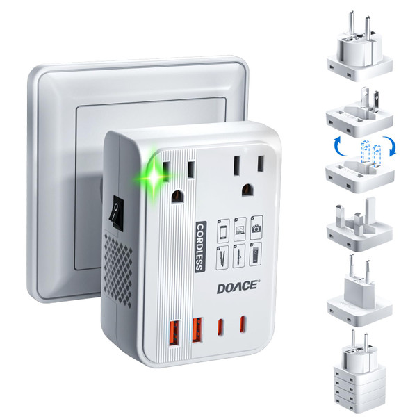 DOACE 220V to 110V Converter for European Travel - 6 in 1 350W Voltage Converter US to Europe, Power Converter Adapter Combo with PD Fast Chargers for Hair Straightener Shaver Toothbrush Laptop Phone