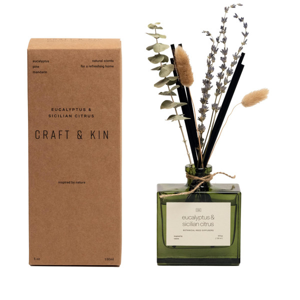 Craft & Kin Reed Diffuser with Dried Flowers | 5 oz Sicilian Citrus & Eucalyptus Scented Fall Reed Diffusers for Home, Bathroom | Scent Sticks | Elegant Fragrance Home Decor for Men & Women Craft & Kin Reed Diffuser with Dried Flowers | 5 oz Sicilian Citrus & Eucalyptus Scented Fall Reed Diffusers for Home, Bathroom | Scent Sticks | Elegant Fragrance Home Decor for Men & Women