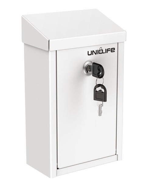 Uniclife White Metal Donation Box, Wall Mounted Mailbox for Outside