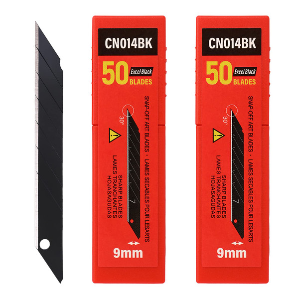FOSHIO 100PCS 30 Degree Carbon Steel Snap Off Blades 9mm for Box Cutters Utility Knife Universal Art Knife Replacement Black Blades