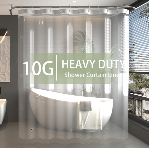 Poposa Heavy Duty Shower Curtain Liner Clear, Waterproof PEVA with 10 Rust Proof Grommets, 54" W x 72 L