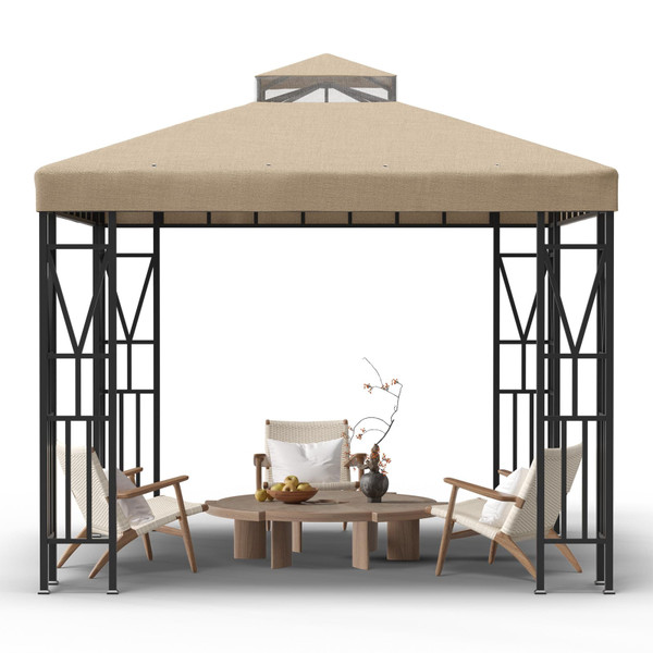 Kieperi 10x10 FT Gazebo Canopy Top Replacement，Double Tiered Canopy Covers with Durable Polyester Fabric for Outdoor BBQ Roof Cover (Khaki)