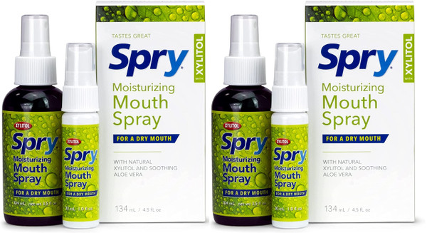 Spry Natural Xylitol Moisturizing Dry Mouth Spray, Stop Bad Breath, Increase Saliva Production, Non-GMO, Gluten-Free On The Go Oral Care with Spearmint Flavor, 4.5 fl.oz (Pack of 2) Spry Natural Xylitol Moisturizing Dry Mouth Spray, Stop Bad Breath, Increase Saliva Production, Non-GMO, Gluten-Free On The Go Oral Care with Spearmint Flavor, 4.5 fl.oz (Pack of 2)