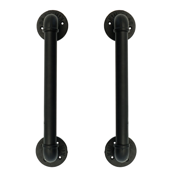 Set of 2 Industrial Pipe Gate Pull Handle, Grab Bar, Towel Bar, Antique Rustic Cast Iron Handrail - Matte Black, 19-3/4 Inch