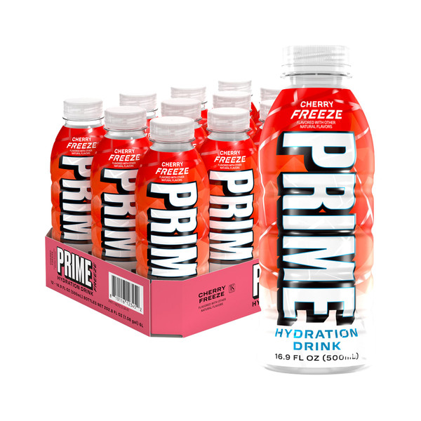 PRIME Hydration CHERRY FREEZE, Sports Drinks with Coconut Water, Electrolyte Enhanced to Replenish Fluids, Zero Added Sugar, B Vitamins, Antioxidants, Made with Natural Flavors, 16.9 Fl Oz 12 Pack