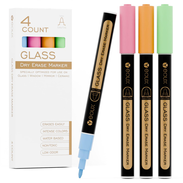 YEOUX Dry Erase Markers for Glass Board | Neon Colors, No Residue | Whiteboard Markers | 1mm Ultra-Fine Tip Liquid Chalk Markers 4 Pack