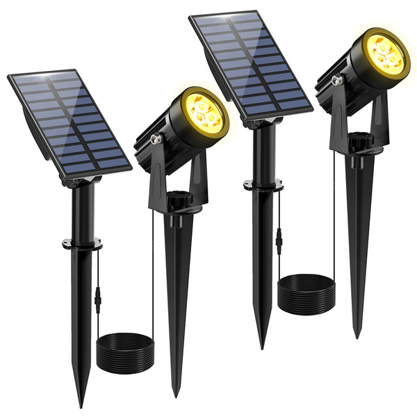 CREPOW Solar Spot Lights Outdoor, 2 Pack Solar Landscape Spotlights IP65 Waterproof 9.8ft Cable, Auto On/Off Outdoor Wall Lights for Garden Yard Driveway Porch Walkway Pool (3000K Warm White)