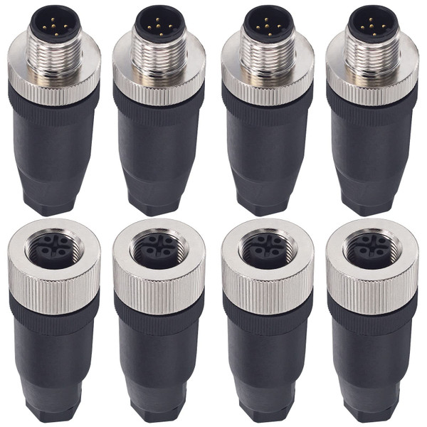 Lonlonty M12 5 Pin Male & Female Socket Panel Aviation Wire Connector,12mm Industrial Circular Connector, Outdoor Waterproof IP67,4 Sets