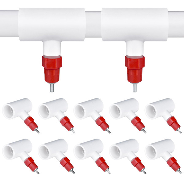 10Pcs Chicken Water Nipples, Chicken Nipple+Tee Waterer Kit, Automatic Poulrty Drinking, Quail, Duck, Geese, Turkeys