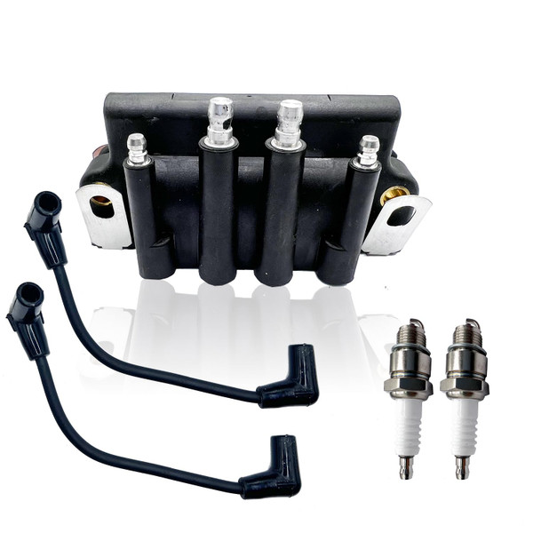 Replaces# 583740 18-5170 Dual Plug Wire Ignition Coil Compatible with Johnson Evinrude Engines 2hp - 175hp 1987-2001with 2PCS Marine Spark Plug Wire &2PCS Spark Plug QINLANAP