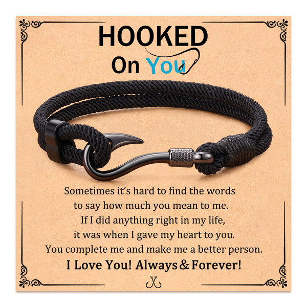 Fishing Gifts for Men, Fishing Accessories Hooked on You Jewelry for Husband, Fish Hook Bracelet for Men Him Christmas Anniversary Valentines Fishing Gifts for Men, Fishing Accessories Hooked on You Jewelry for Husband, Fish Hook Bracelet for Men Him Christmas Anniversary Valentines