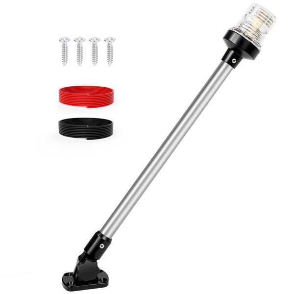 SETYPARY 24 Inches Stern Light Boat Anchor Light LED, Marine Navigation Lgihts Waterproof IP67, 3 Nautical Mile Visibility White Fold Down Boat Lights for Pontoon, Jon Boats, Small Boats (12~24V)