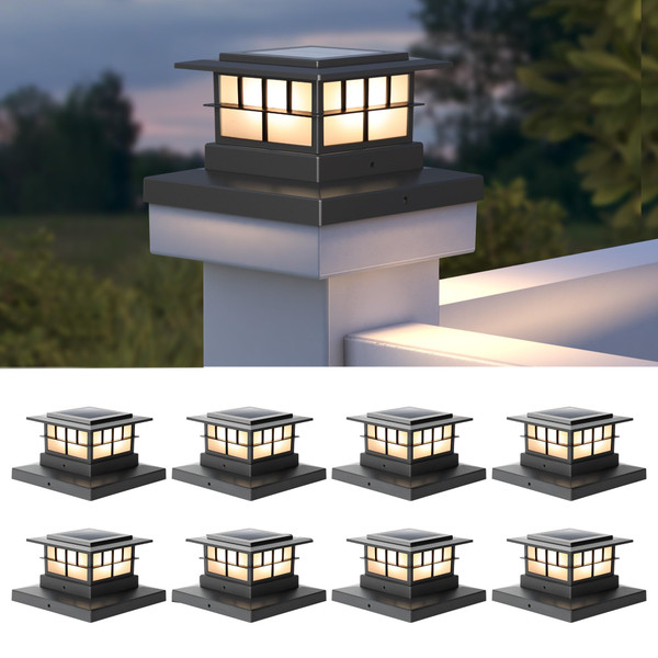 LUTEC 8 Pack Solar Post Cap Lights, IP65 Waterproof Solar Fence Post Lights for 4x4 5x5 6x6 Wooden/Vinyl Posts, Warm White 3000K LED Solar Powered Lighting Decor for Yard, Garden, Patio, Deck