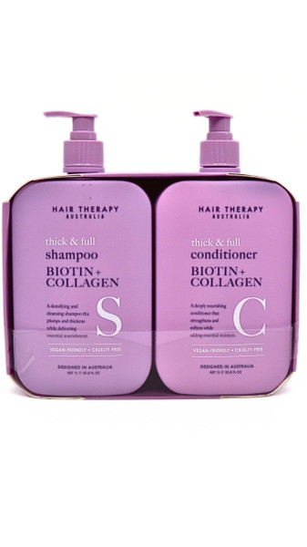 Hair Therapy Australia Thick & Full Shampoo & Conditioner Set | Biotin + Collagen | Deep Nourishing, Strenghtening, Softening, Purple