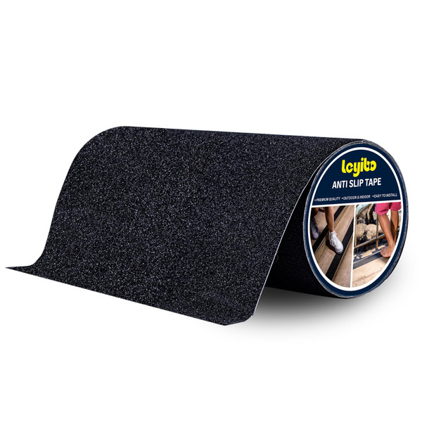 Leyibo Anti Slip Tape, 12 Inch x 16 Ft Grip Tape for Stairs Outdoor/Indoor, Waterproof Non Skid Roll for Stair Treads Non Slip, High Traction Friction Abrasive Adhesive Stair Steps - Black