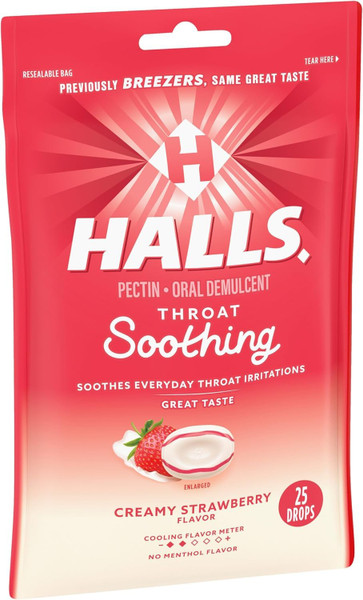 Halls Breezers Drops Cool Creamy Strawberry 25 ea