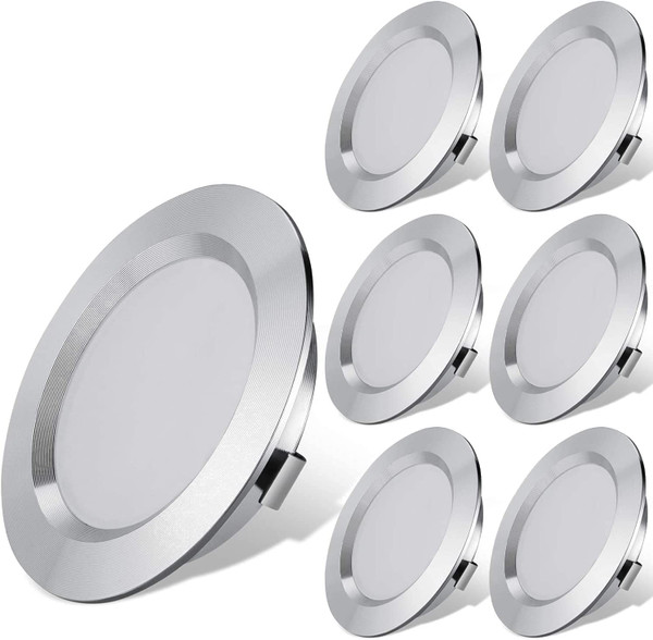 ANYPOWK 12 Volt LED Lights for RV Boat Trailer Camper - Daylight 6000K 300 Lumens 3W, Low Voltage Mini Recessed Light Dimmable, Pack of 6
